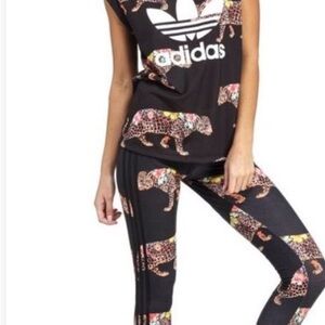 adidas Black Tee and Leggings Set with Floral Leopard Print